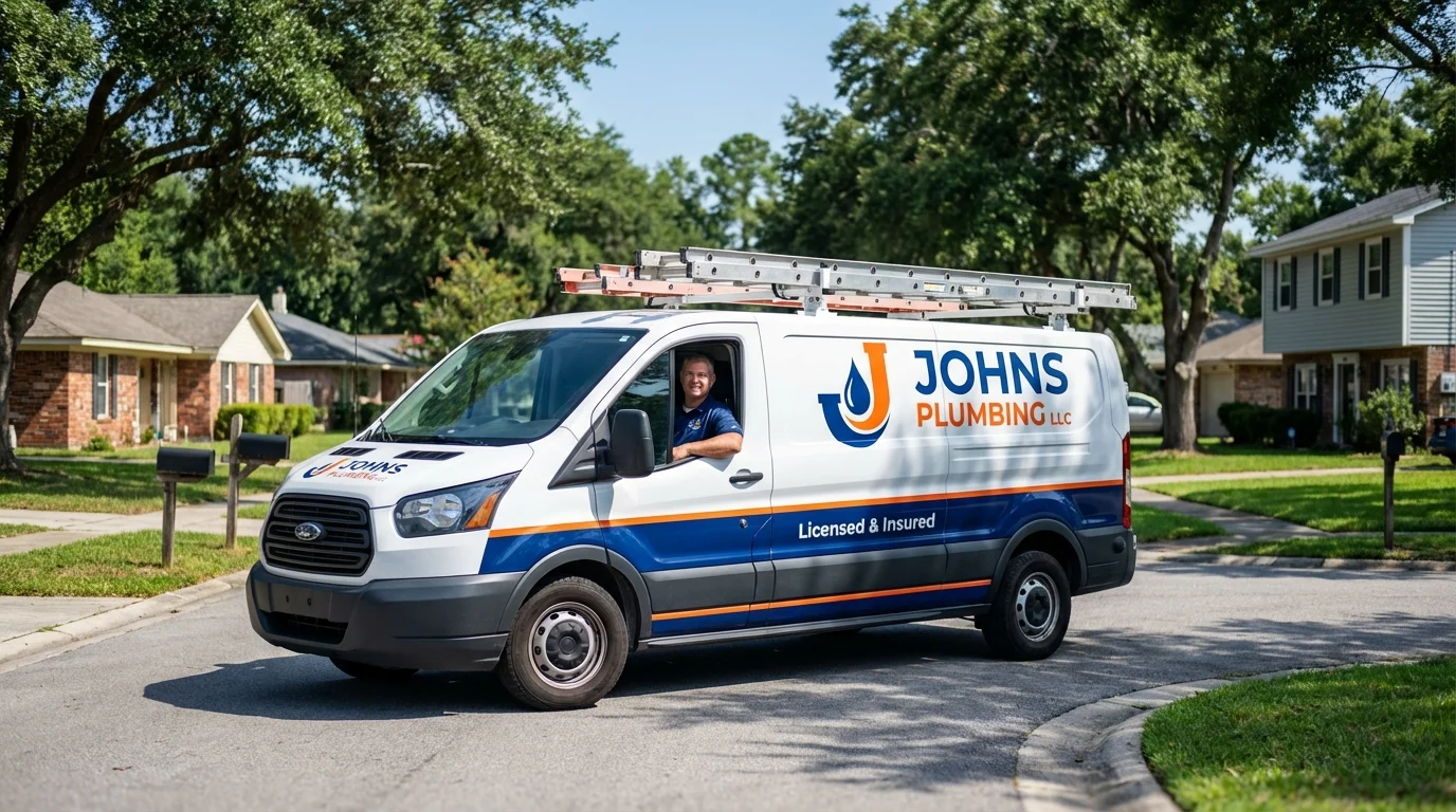 Johns Plumbing LLC service van in Farmersville, CA