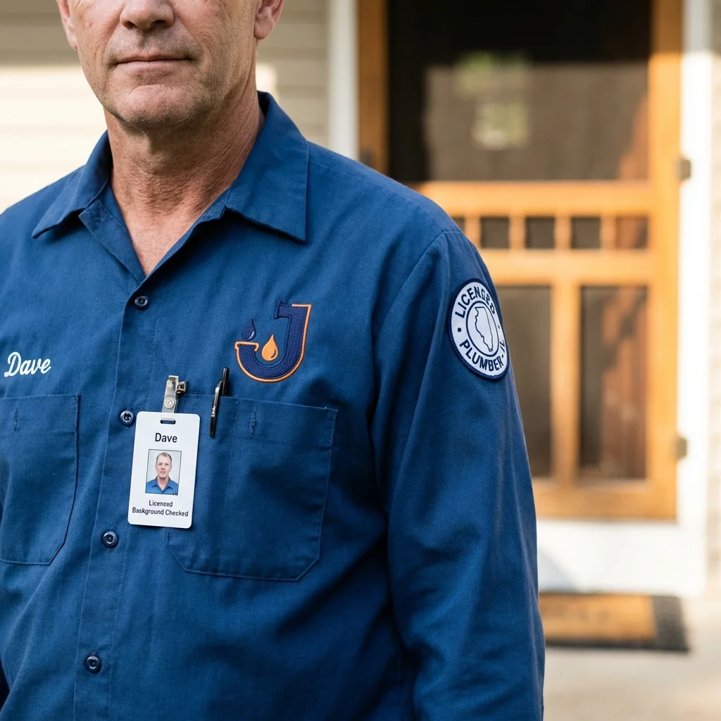 Licensed plumber showing ID badge in Farmersville, CA